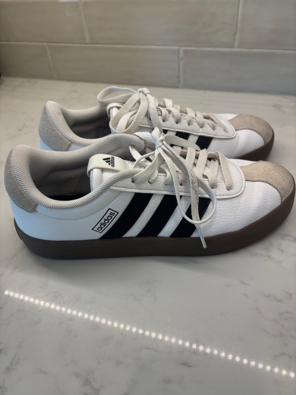 adidas White Black Gum-Trim Low-Top Sneakers